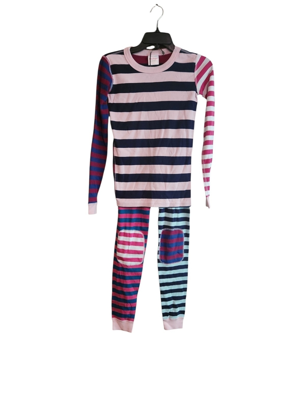 Hanna Andersson Mix It Up Long John Pajama Set Contrasting Colors Knee Patches